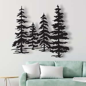 Una famiglia di pini, decorazione da parete in metallo, decorazione di alberi extra large, decorazione del camino, decorazione da parete per esterni, decorazione da parete della foresta, decorazione della fattoria,
