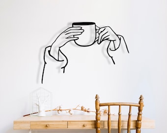 Kaffeetasse Metallwandkunst: Minimalistisches Liniendekor