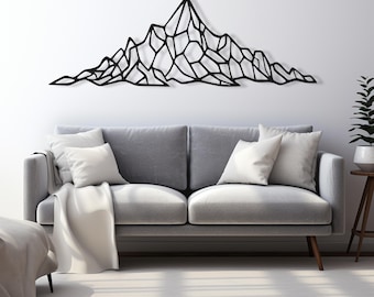 Arte murale minimalista in metallo con montagna: design astratto della linea dell'alba
