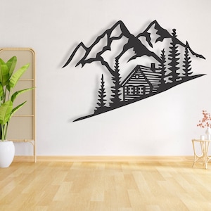 Scultura da parete in stile chalet, scultura da parete in metallo raffigurante una montagna, ideale per decorare il soggiorno, scultura in metallo raffigurante una montagna, chalet svizzero, grande decorazione da montagna, arredamento per la casa