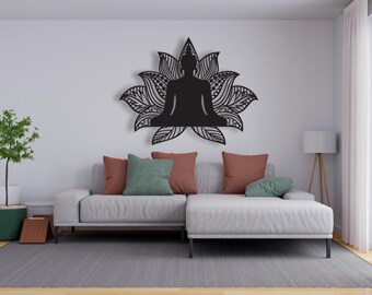 Yoga Buddha Lotus Metal Wall Art: Zen Spiritual Decor