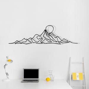 Minimalist Metal Mountain Wall Art, Abstract Line Mountain Art, Large Metal Wall Art, Sunrise Metal Line Art, Gift for Nature Lovers