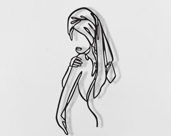 Woman Metal Bathroom Wall Decor, Minimalist Line Art, Modern Home Decor, Abstract Metal Wall Art, Minimalist Female Body Wire Art
