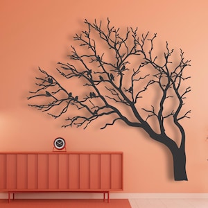 Birds on Tree Branch Metal Wall Art: Nature Sculpture