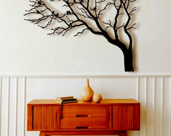 Birds on Tree Branch Metal Wall Art: Nature Sculpture