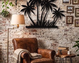Metal Palm Tree Wall Art, Tropical Silhouette, Coastal Beach House Decor