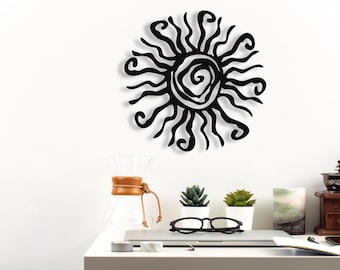 Abstract Sun Metal Outdoor Wall Art: Modern Sculpture, Office Decor