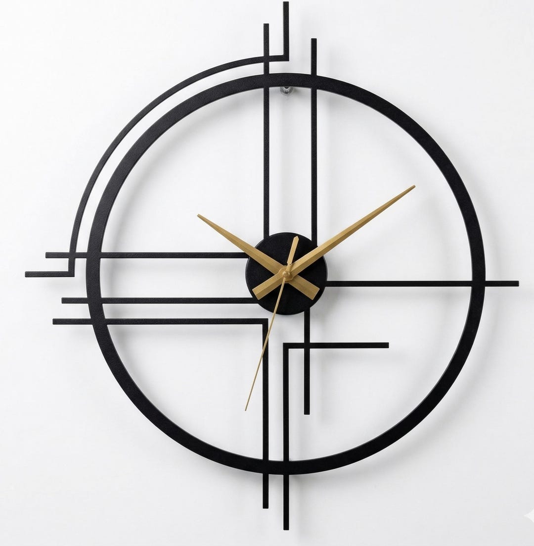 Large Geometric Metal Wall Clock: Modern Minimalist Art - Etsy