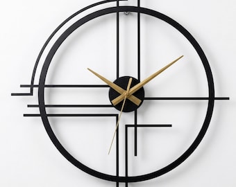 Large Geometric Metal Wall Clock: Modern Minimalist Art
