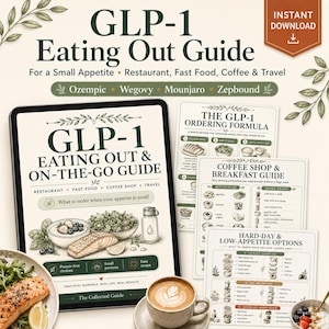 GLP-1 Guide för uteservering | Fuskblad för restaurang- och snabbmatsmenyer för viktminskningsinjektioner | Låg aptit på uteservering (PDF)