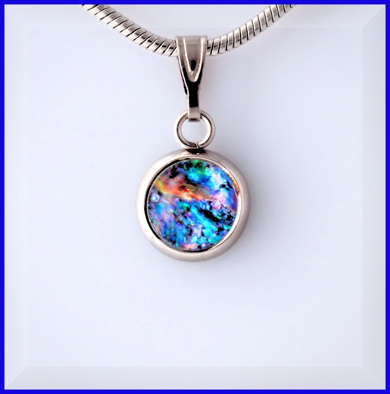 Rainbow handmade 8 mm glass and steel pendant aesthetic glass pendant Fused mini Dichroic glass Necklace