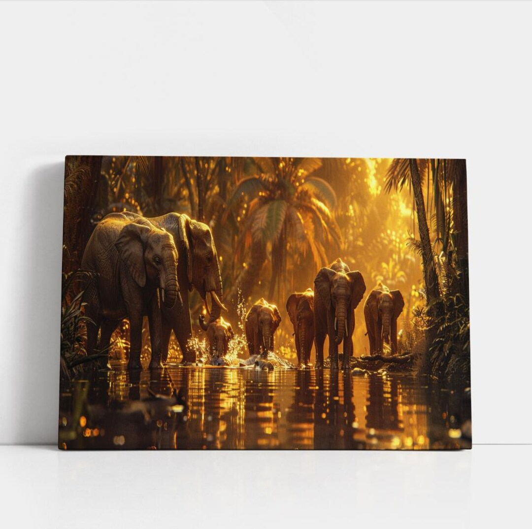 Elephant Family Wall Art Golden Light Elephant Canvas Safari Wildlife ...