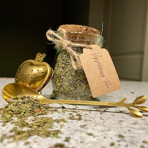 Loose Leaf Peppermint Tea Gift Set Organic Herbal Tea + Tea Infuser Leaf Spoon and Card Self-Care Wellness & Spa Gift Set For Tea Lovers