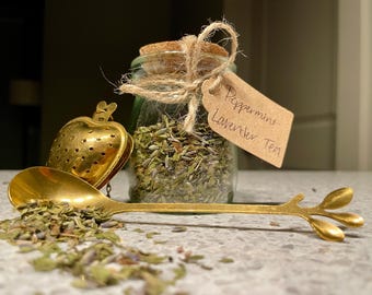 Organic Peppermint Lavender Loose Leaf Tea Gift Set – Gold Tea Infuser & Spoon | Tea Lover Gifts