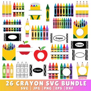 20 Crayon Split Monogram Svg, Crayon svg, Professor Svg, Crayon Wrapper Svg, Crayon Set Svg, Crayon Wrapper Cut File, Crayon Cut File