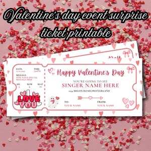 Valentinstag Karte, Sänger Konzert Überraschungsgeschenk, Veranstaltungskarte, Konzert Ticket Geschenk, Pink Heart Konzertkarte Stub, Überraschungsurlaub