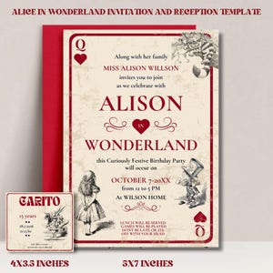 Plantilla de invitación editable de Alicia en el país de las maravillas / Para todo tipo de fiestas / Invitación elegante a la fiesta del país de las maravillas para todas las ocasiones DESCARGA INMEDIATA