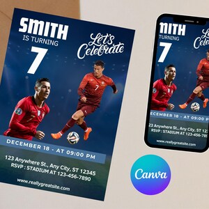 Cristiano Ronaldo CR7 Birthday Invitation || CR7 Soccer-Themed Birthday Party Invite || Perfect for Soccer Fans Instant Download Bday Temp