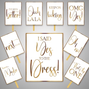印刷可能な「Say Yes To The Dress」ゴールデンサイン、ウェディングドレス、ドレスショッピング、ウェディングパドル、サイン、ドレスパドル、ドレスゲーム、デジタルファイル