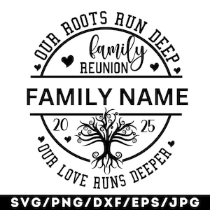 Aangepaste 2025 familiereünie boom SVG onze wortels lopen diep SVG familiereünie shirt SVG png-bestanden voor Cricut familiereünie Svg-ontwerpen downloaden