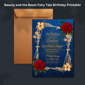 Invito stampabile per compleanno da favola La bella e la bestia / Modello modificabile a tema favola per Quinceañera, festa di compleanno, invito digitale