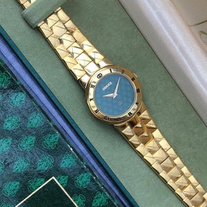 RARE VINTAGE GUCCI 3300L Green Crest Pattern Dial Bracelet Type
