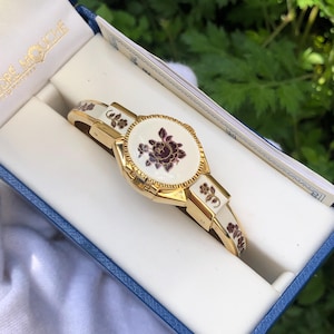 Vintage André Mouche Gold Tone Metal Enamel Paint Women