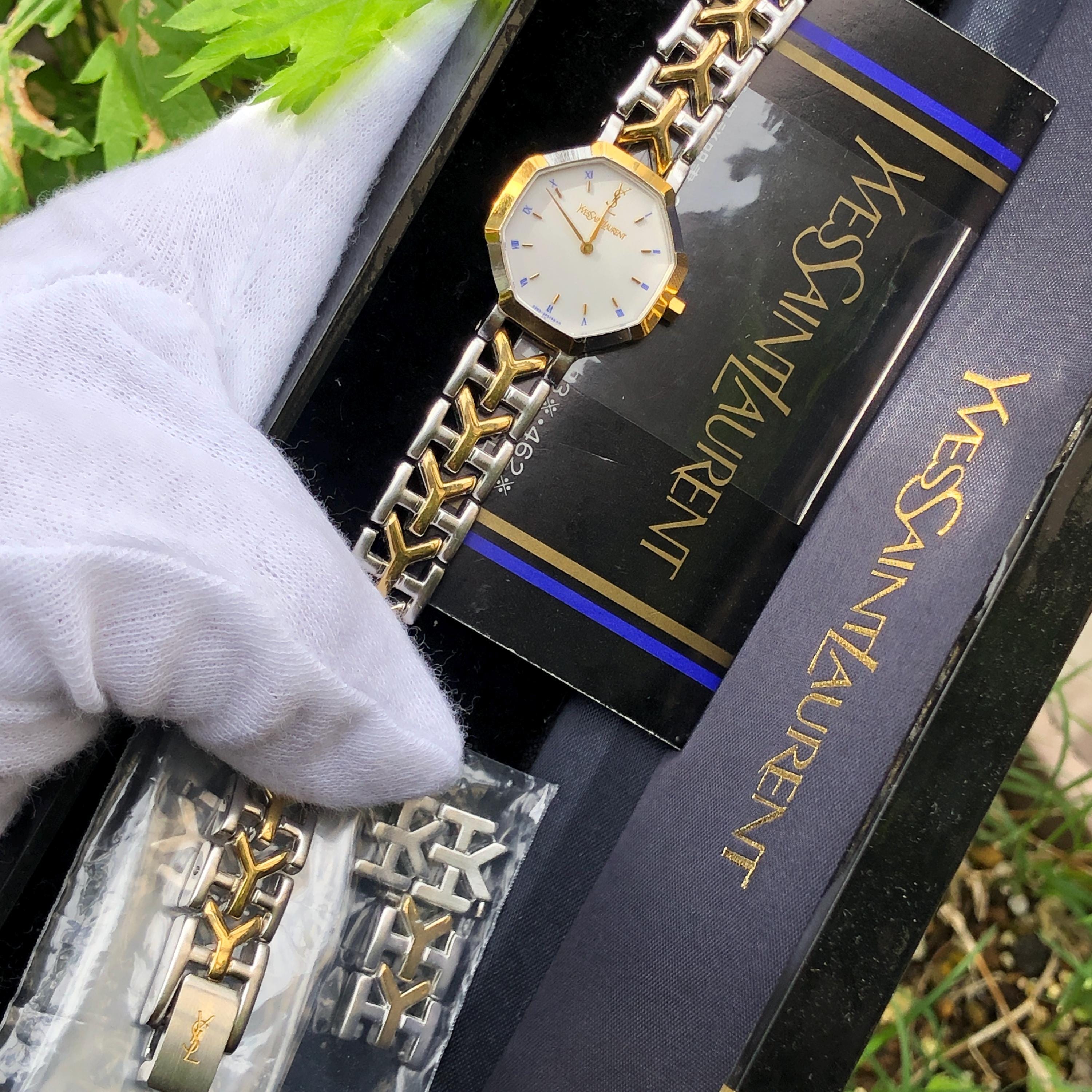 時計 YVES SAINT LAURENT archive octagon Watch Authentic Yves Saint Laurent watch working YSL Octagon Roman