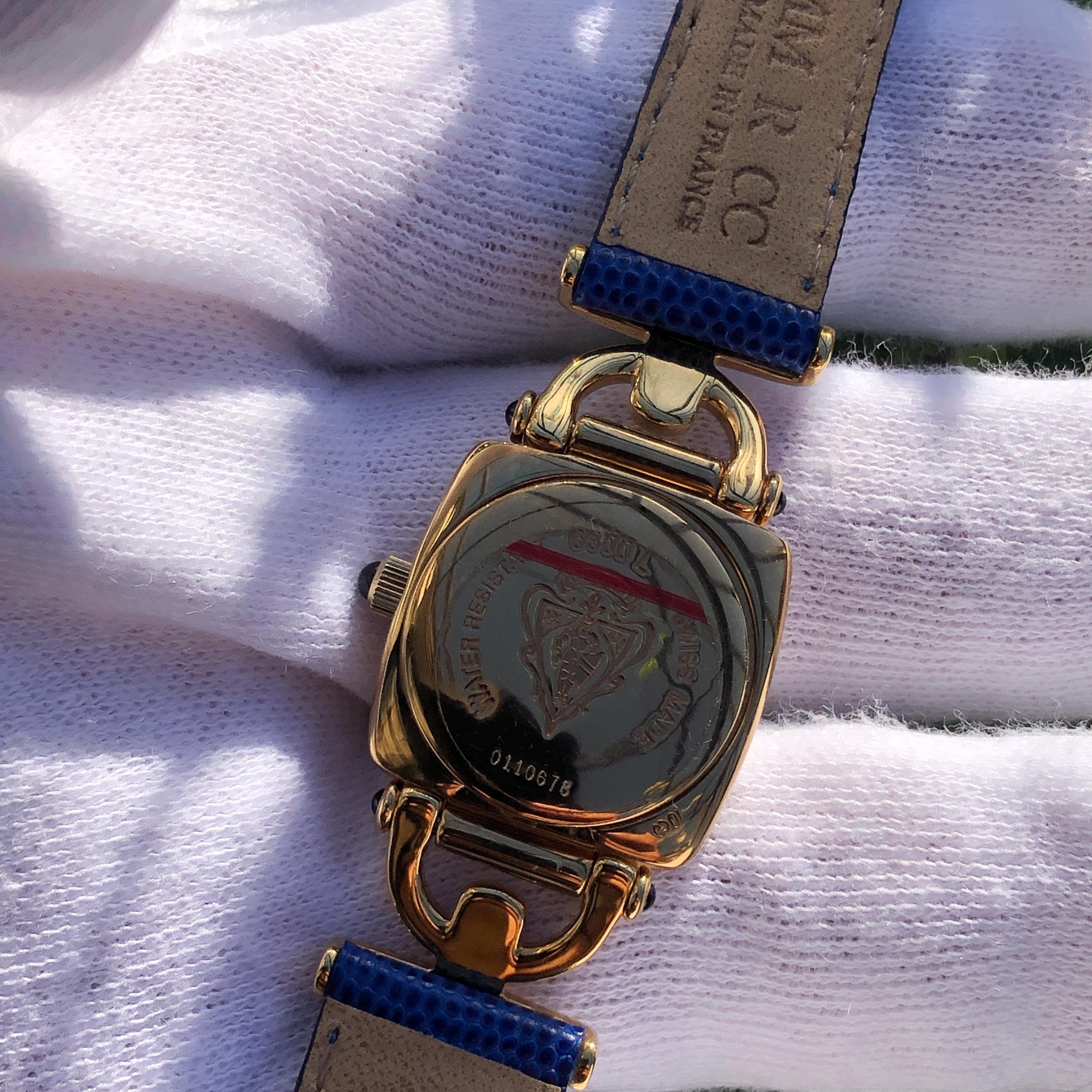 RARE Vintage GUCCI 6300L WHITE Dial Electric Blue Leather Strap