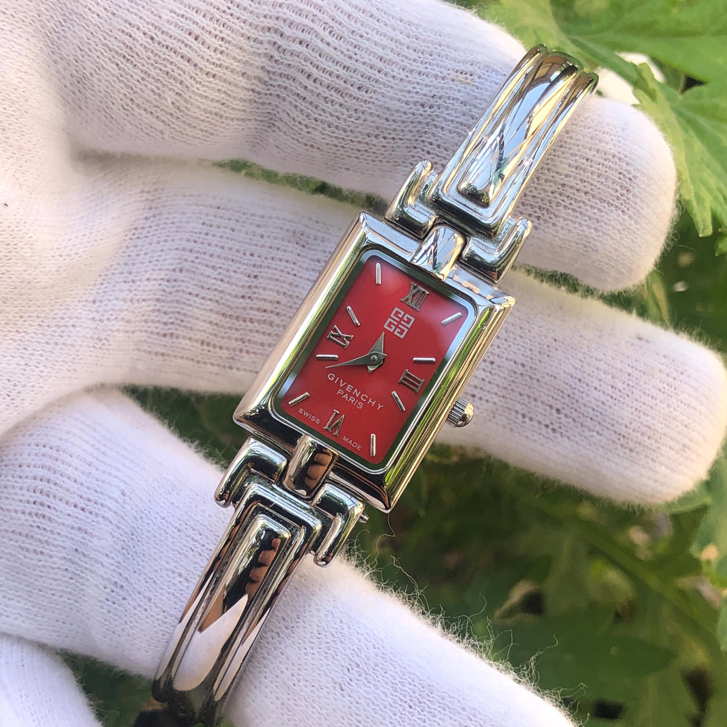 Vintage GIVENCHY Millesime Stainless Steel Bangle Watch With Box