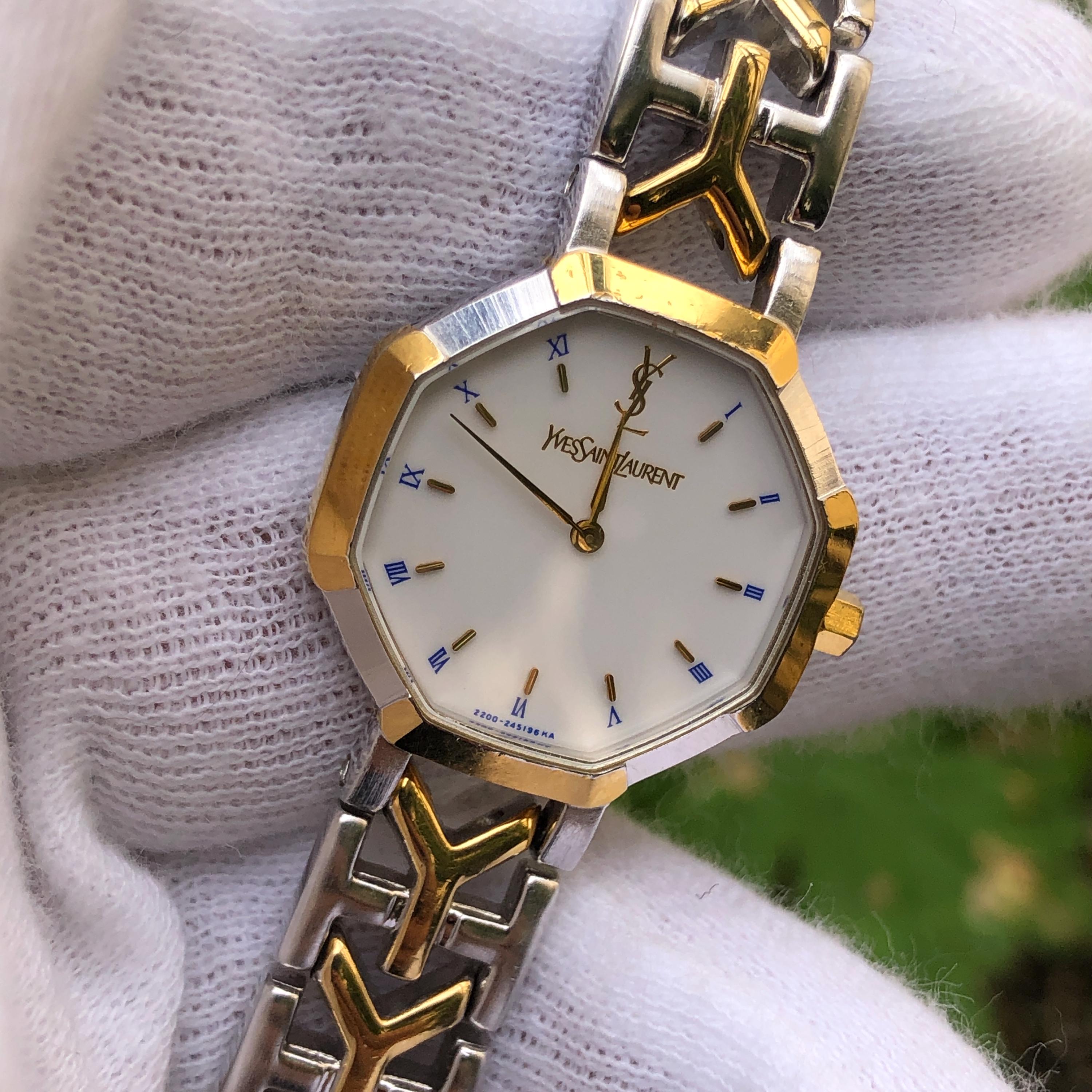 時計 YVES SAINT LAURENT archive octagon Watch Authentic Yves Saint Laurent watch working YSL Octagon Roman
