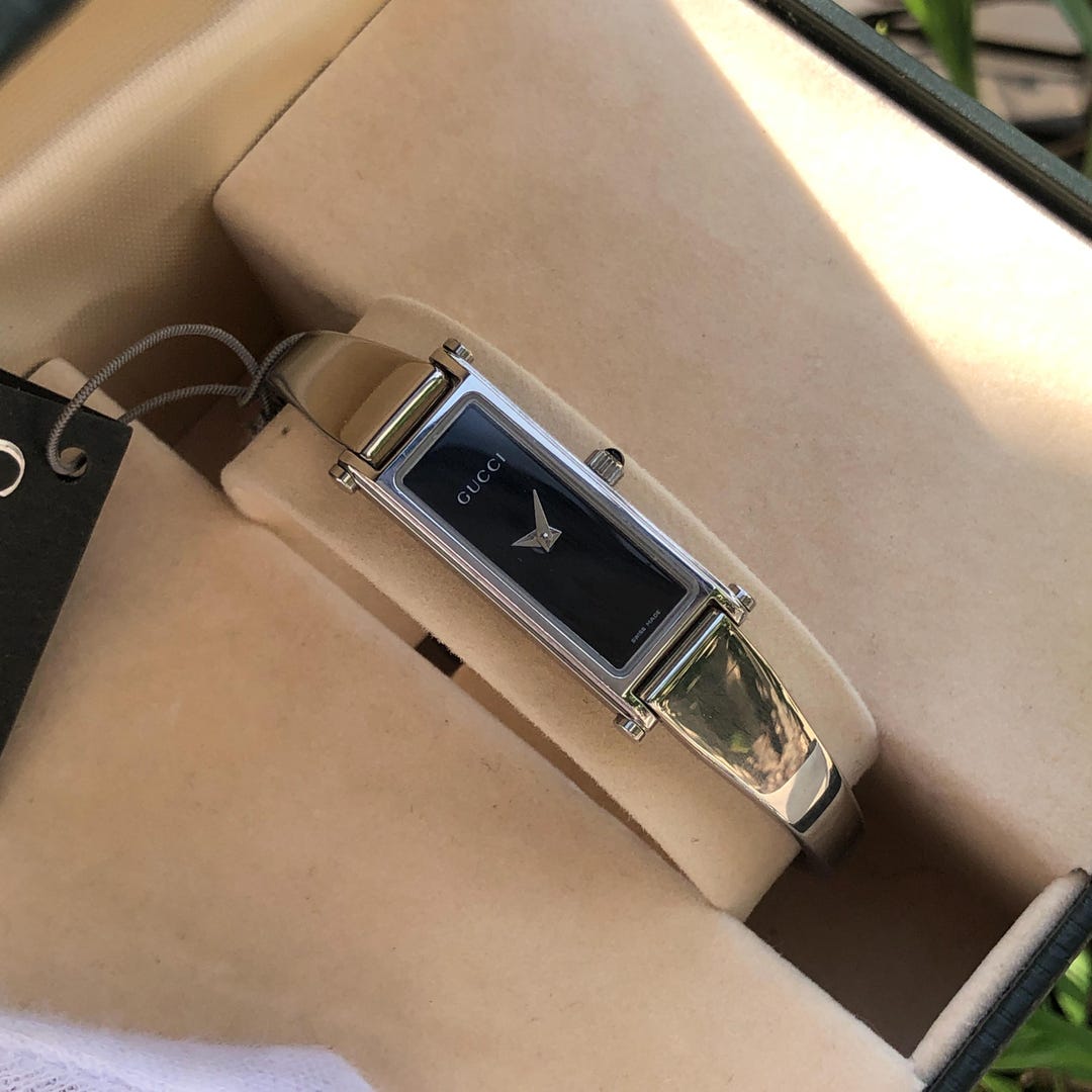 RARE VINTAGE GUCCI 1500L Series Silver Toned Bangle Horsebit Type