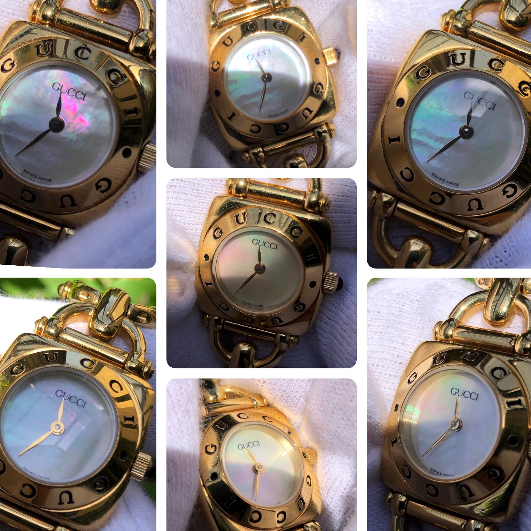 RARE Vintage GUCCI 6400L MOP Dial Gold Plated Bracelet Type Lady's