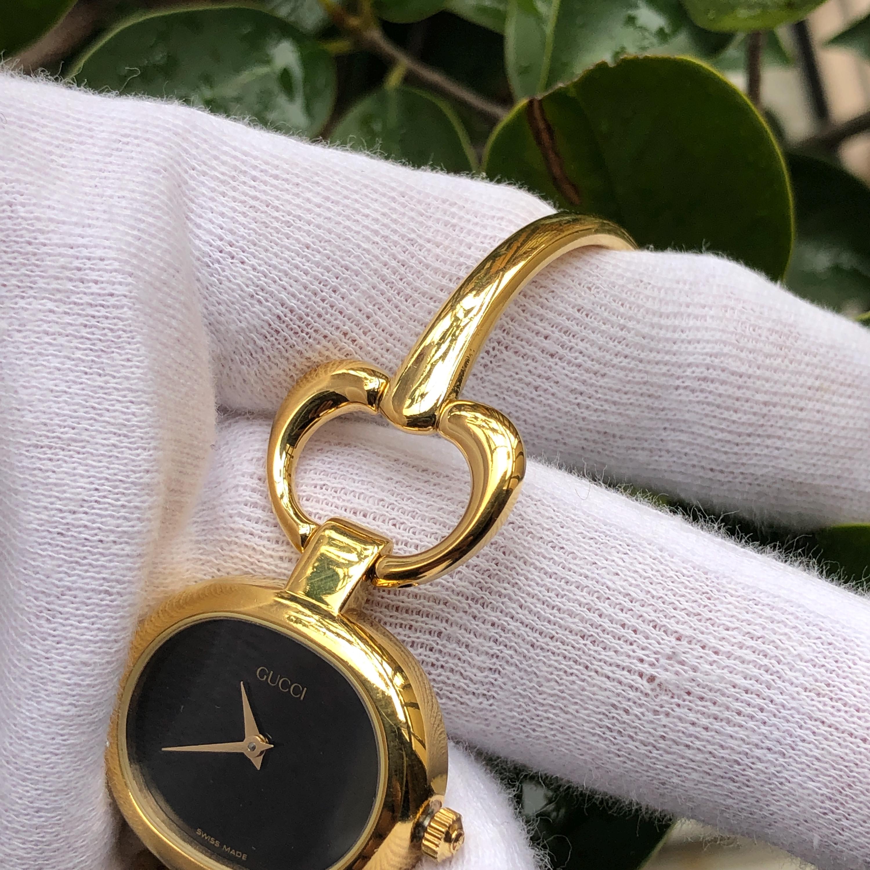 RARE VINTAGE GUCCI 1600 Gold Plated Bangle Type Horsebit Lady's