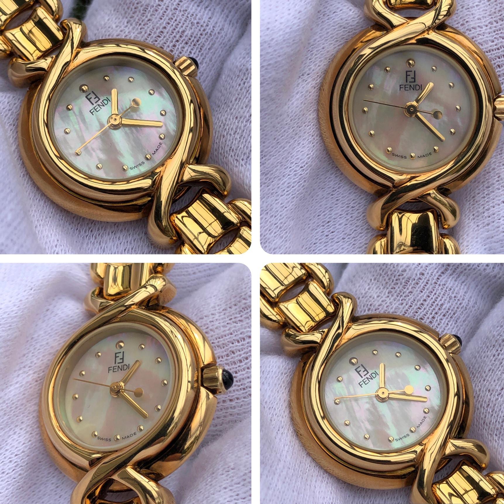 RARE Vintage FENDI 700L Mother of Pearl Shell Dial Gold Plated