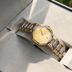 RARO Reloj vintage Christian Dior Octagon 48.133 chapado en oro de dos tonos para dama, esfera dorada, caja y papeles. Muy buen estado.