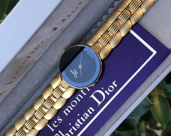 RESERVIERT Christian Dior Vergoldete Uhr: Schwarzes Ziffernblatt, Box & Papiere