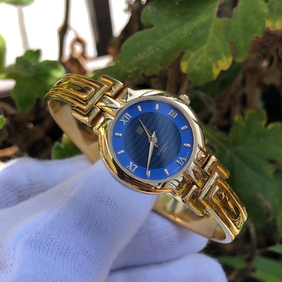 Rare Vintage Givenchy Bangle Watch: Millesime Bluish Dial, Gold