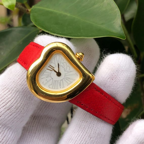 Vintage YSL Heart Watch: Gold Plated, Leather Strap, Small Size - Etsy