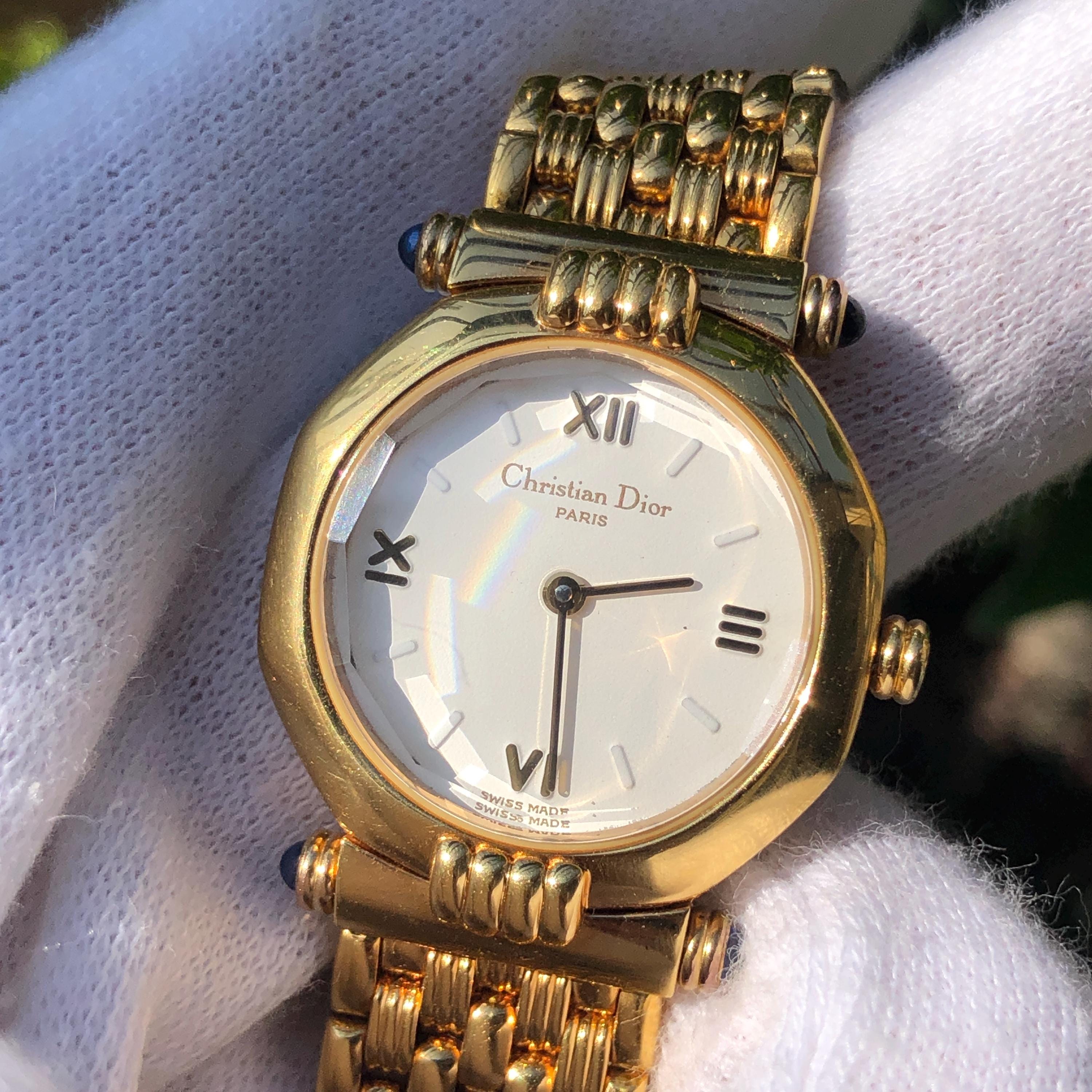 Rare Vintage Christian Dior Octagon Watch: Gold Plated, White Dial