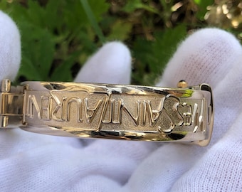 Vintage YSL Yves Saint Laurent Mother of Pearl Gold Plated Bangle