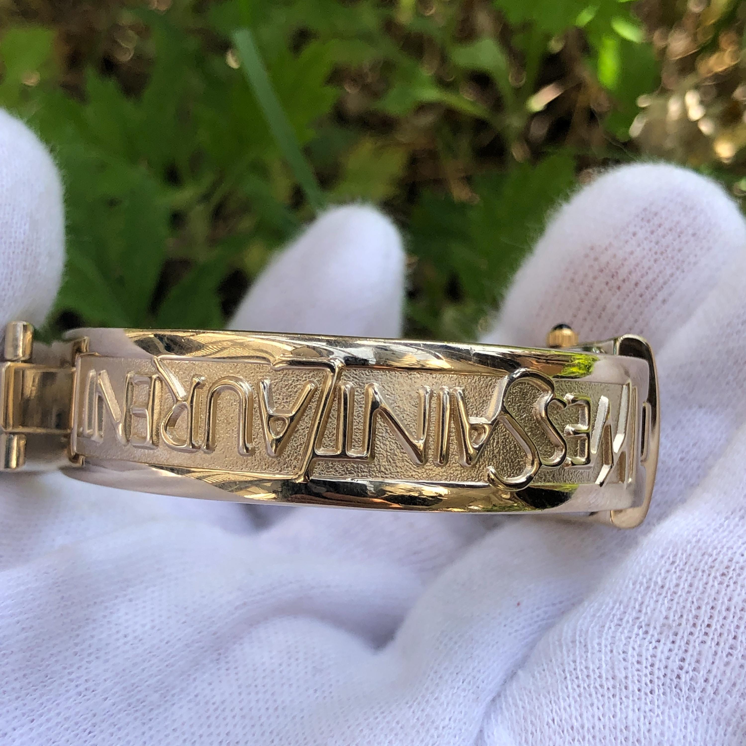 Vintage YSL Yves Saint Laurent Mother of Pearl Gold Plated Bangle
