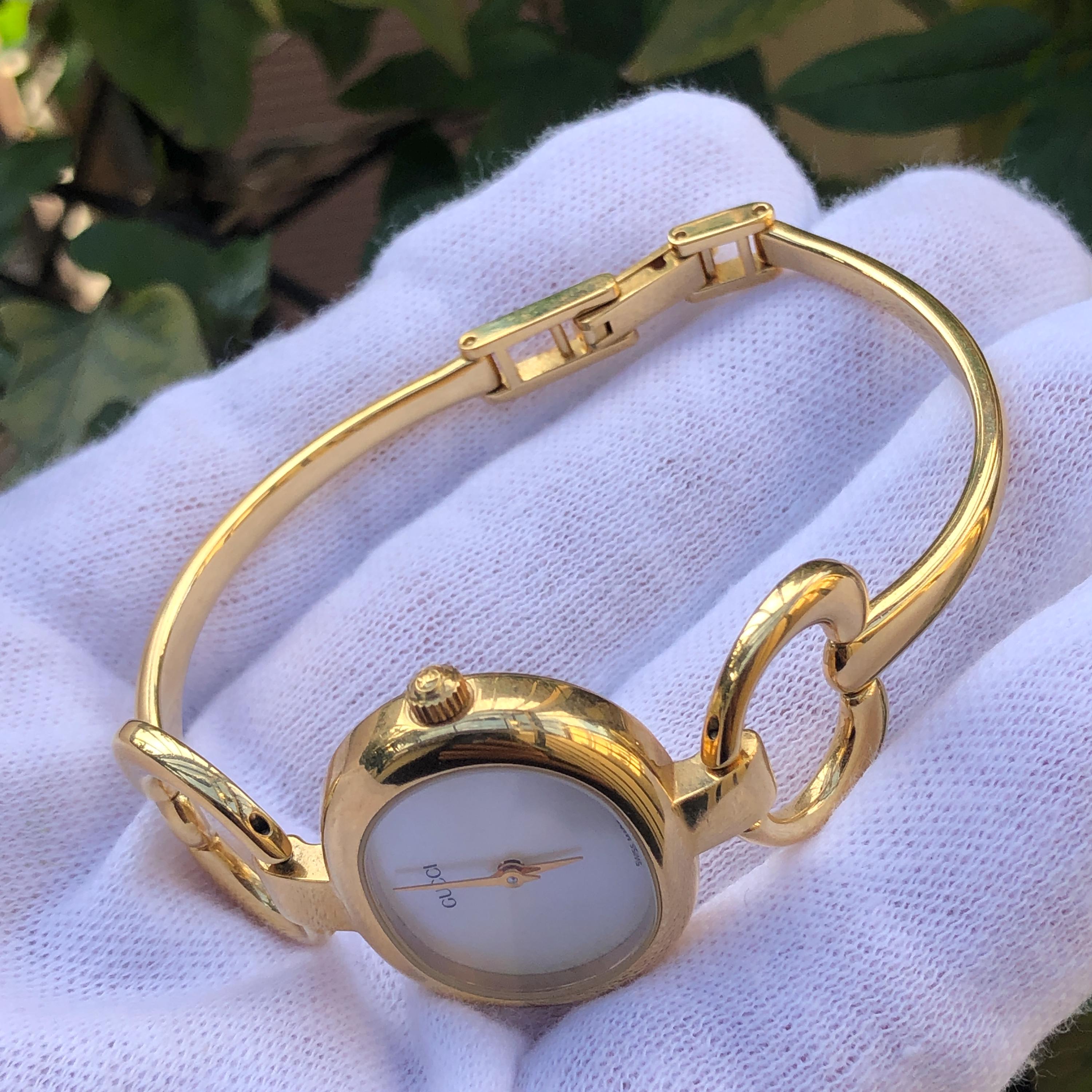 RARE VINTAGE GUCCI 1600 Gold Plated Bangle Type Horsebit Lady's