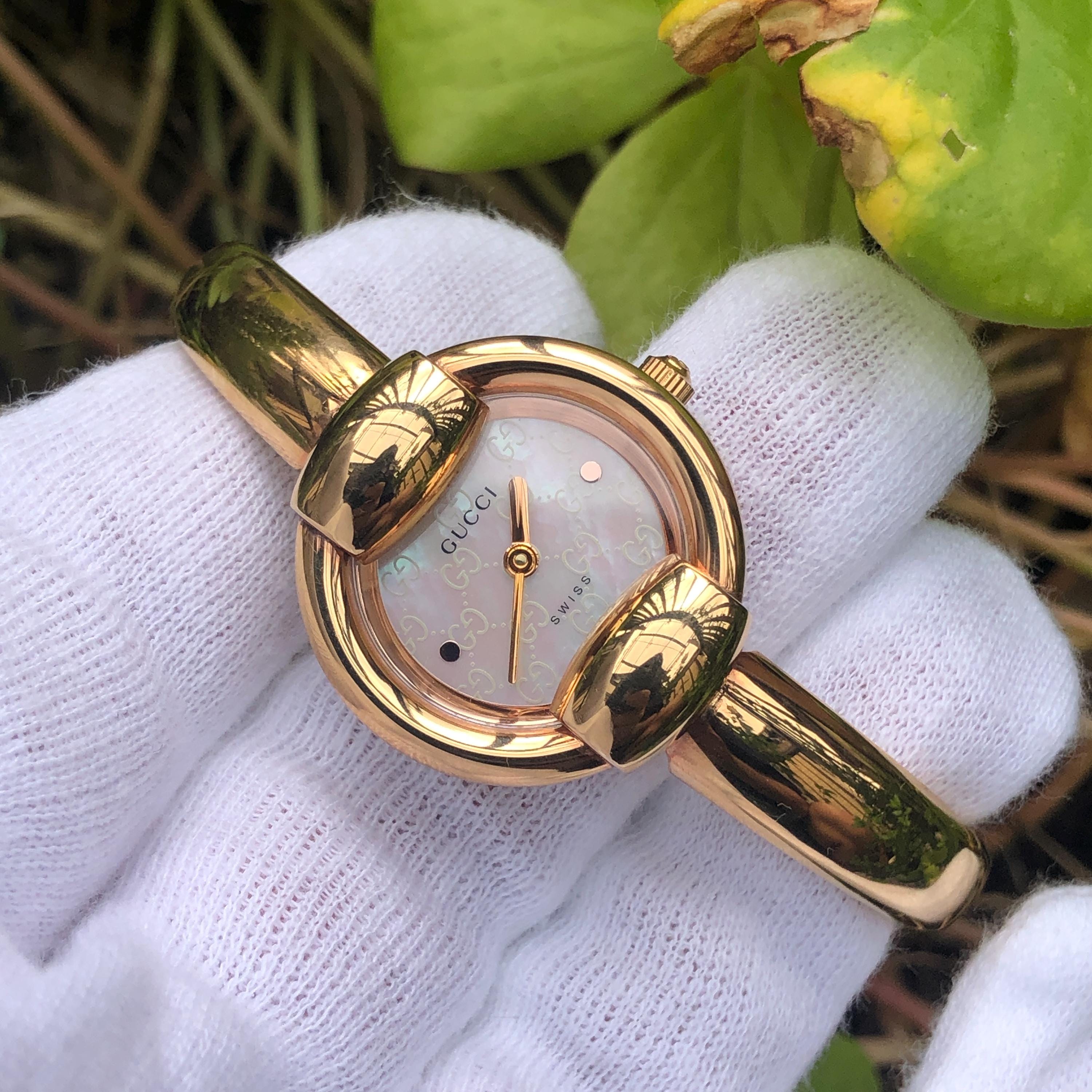 VINTAGE GUCCI 1400L Rose Gold Stainless Steel Bangle Type Lady's