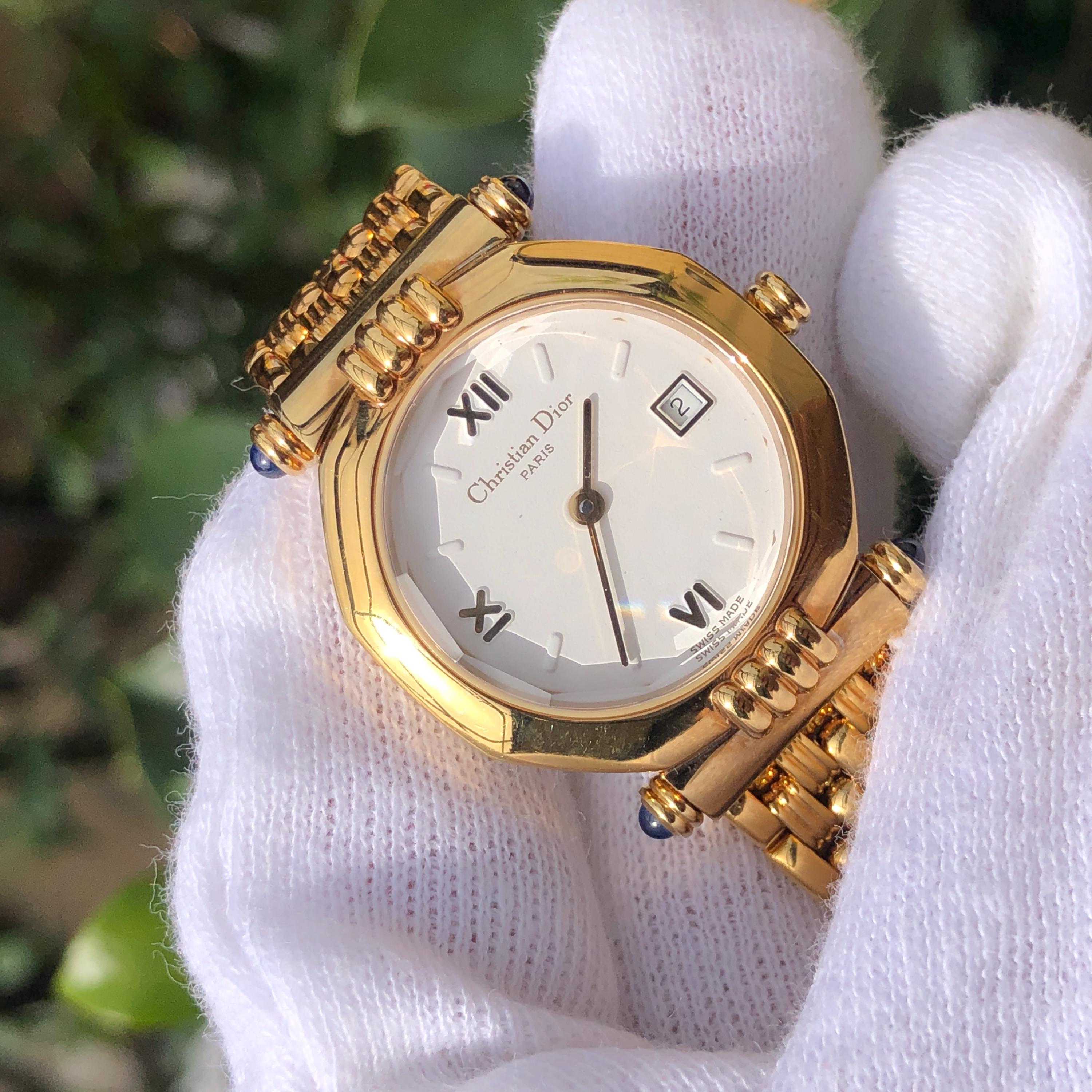 Christian Dior 腕時計 ゴールド Vintage Christian Dior Octagon Gold Plated Ladies Watch With Box