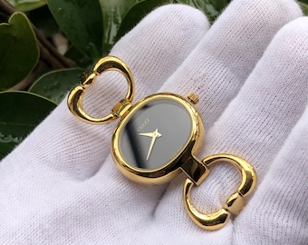 RARE VINTAGE GUCCI 1600 Gold Plated Bangle Type Horsebit Lady's