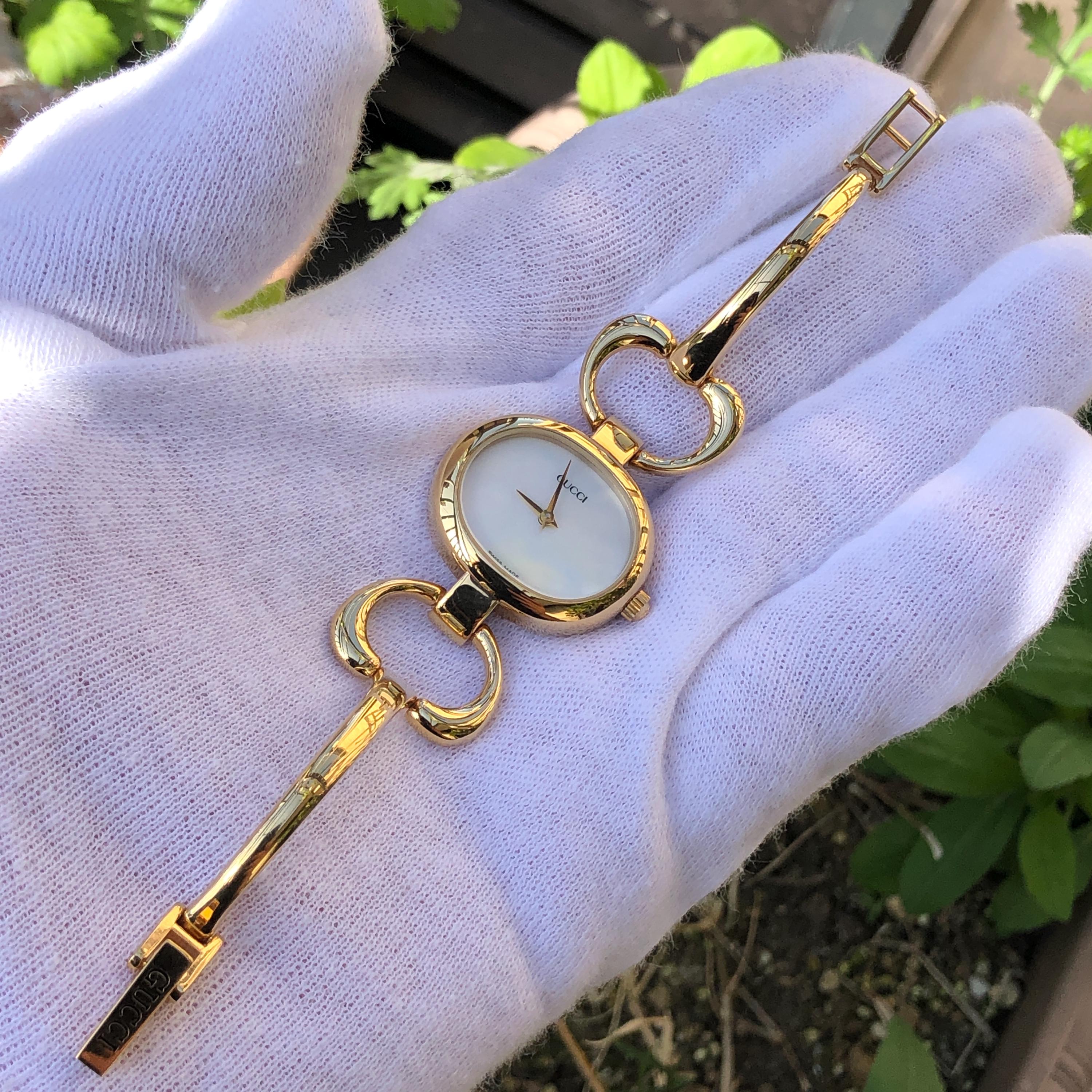 RARE VINTAGE GUCCI 1600 Gold Plated Bangle Type Horsebit Lady's