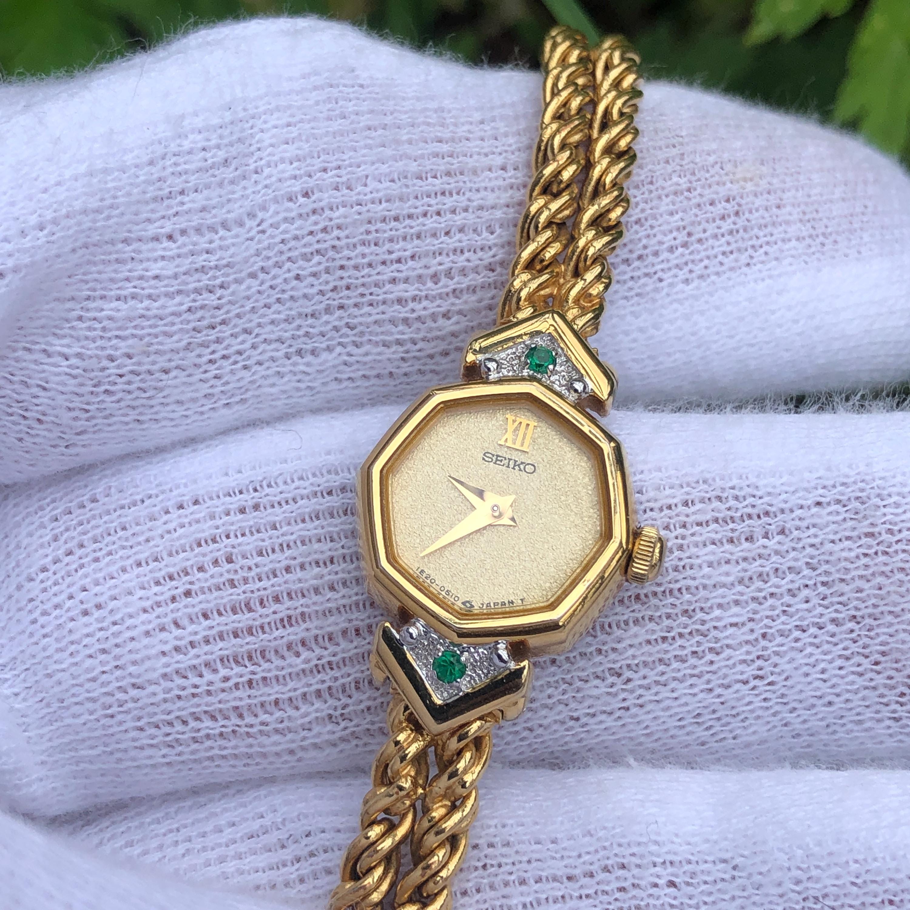 希少なヴィンテージセイコー オクタゴン グリーン ジェムストーン