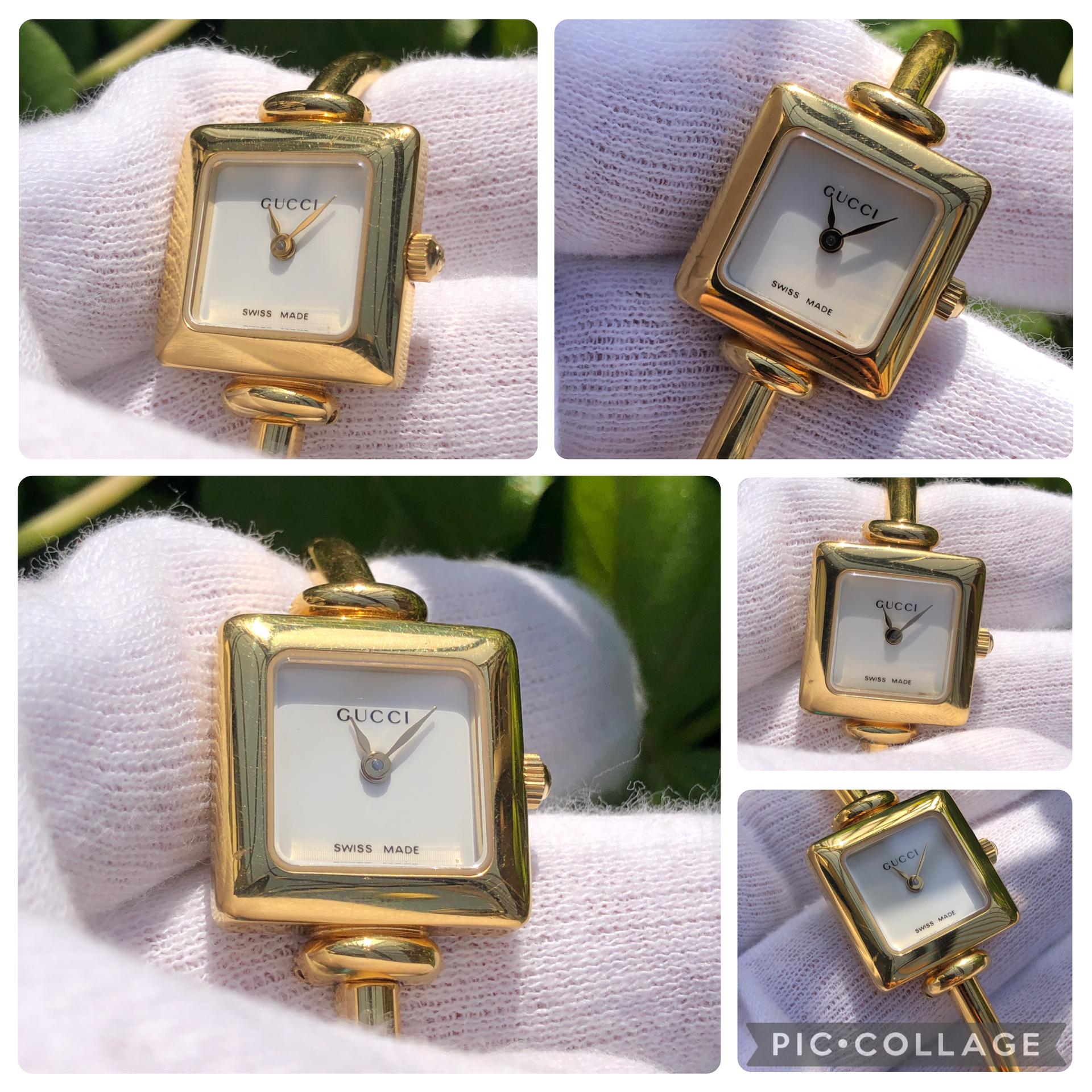 RARE VINTAGE GUCCI 1900L Gold Plated Bangle Type Lady's Watch