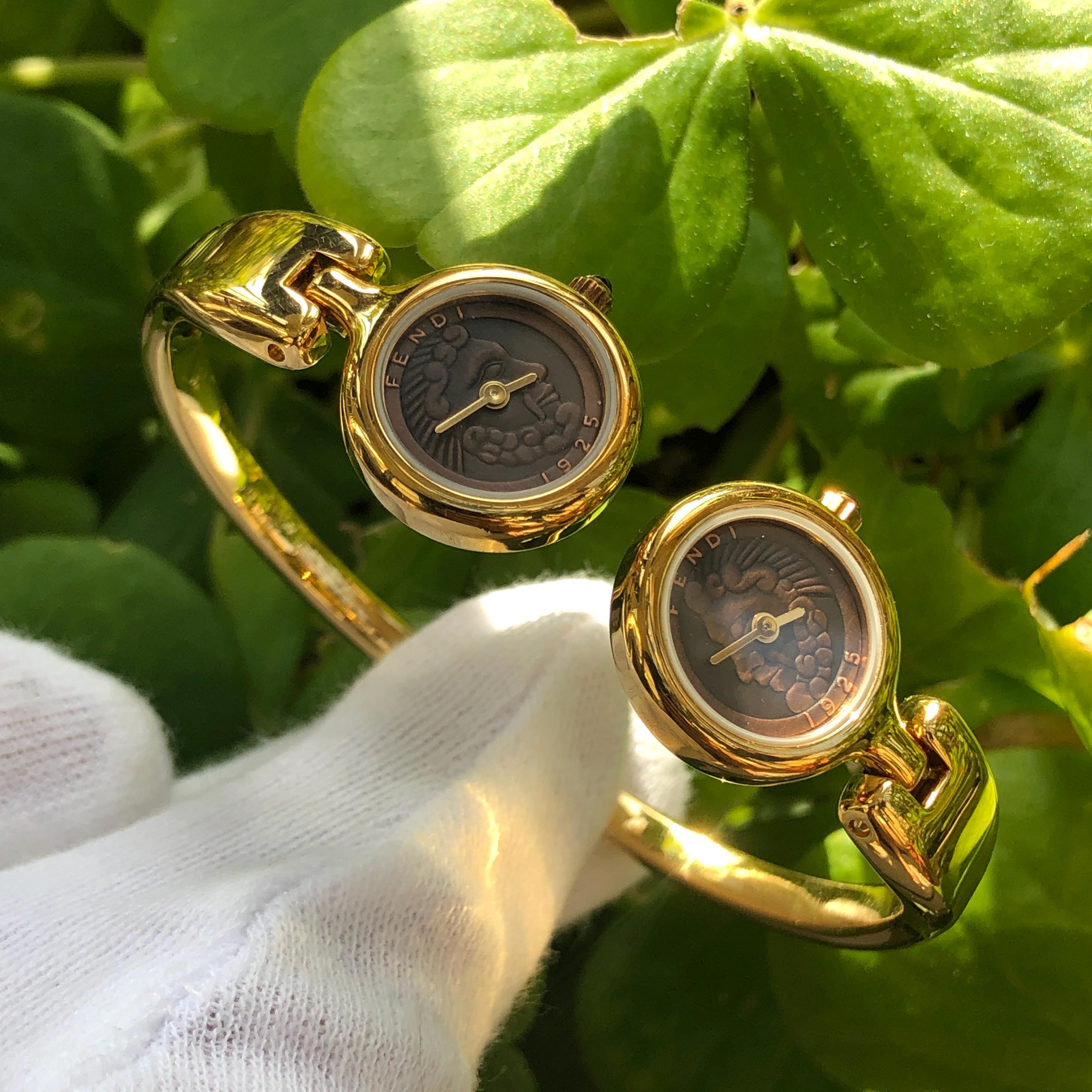 RARE Vintage FENDI Greek God Dual Time 620L Dial Gold Plated